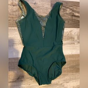 LuckyLeo Dancewear emerald lace dart leotard. Adult small.